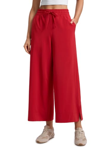 Image of CRZ YOGA Lightweight Wide Leg Crop Pants 25 inch | Casual, Travel, Comfy, Soft, Split, Loose Fit, Pockets, for Women