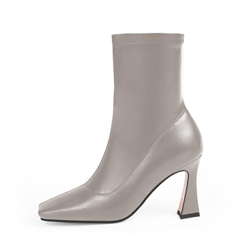 Women's High Heel Fall Ankle Boots Square Toe Side Zipper Dress Booties2