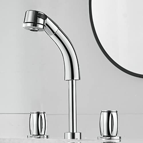 Mitigeur de lavabo en laiton chromé haut de gamme à 3 trous avec bec pivotant multifonction