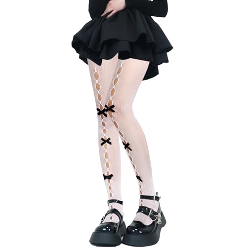 Image of Benefeet Sox Fishnet Stockings or Women High Waist White Fishnet Tights Party Pantyhose Cosplay Costume Tights