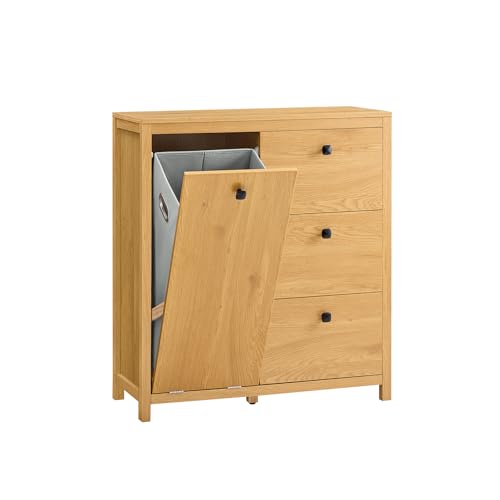 Wäscheschrank mit Korb & 3 Schubladen – Platzsparende Aufbewahrungseinheit für Bad & Waschküche, modernes Design, B80 x T35 x H90 cm