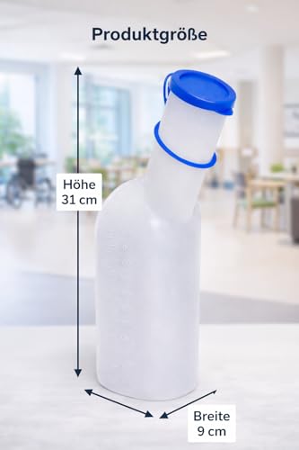 BUXMED Männer Urinflasche 1 Liter aus Polypropylen, mit Deckel – Urinal, Urinflaschen, Bettflasche, Urinflasche, Harnflasche, Pinkelflasche, Urinente, für Pflege, Reise, unterwegs und zuhause