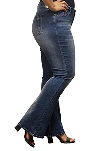 Poetic Justice Plus Size Women's Curvy Fit Stretch Denim Distressed Flare Jeans2