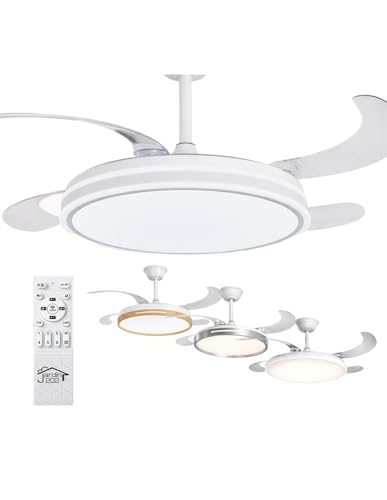 JARDIN202 - Ventilador de techo con luz, Mando, Motor DC, Luz LED, Temporizador, 6 Velocidades, Aspas Retráctiles, Silencioso | 50 cm (Tarifa Blanco)