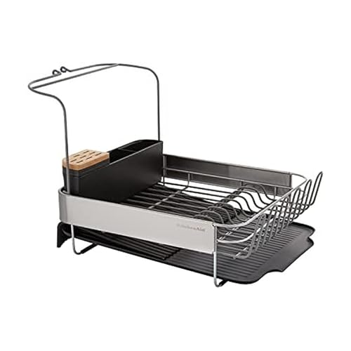 Image of KitchenAid Full Size, Rust Resistant Expandable Dish Rack with Angled Self Draining Drainboard, 24-Inch, Black