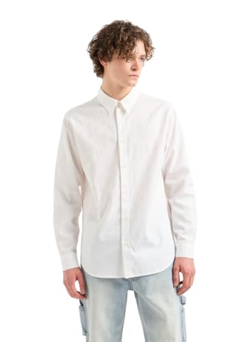 Cotone jacquard Armani Exchange Uomo Regular Fit Manica Lunga Jaquard Cotone all Over Logo Button Down, Bianco Sporco, XL