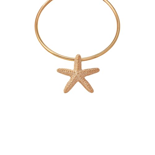 QKEOISUD Gargantilla de estrella de mar para mujeres y niñas, collar con colgante de aleación de zinc dorado oceánico para verano, playa, regalos de joyería, Zinc, No es una piedra preciosa