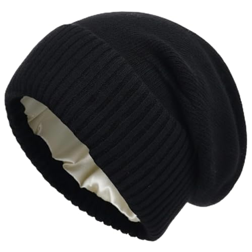 Cashmere Blend Satin Lined Beanie Hat Wool Winter...