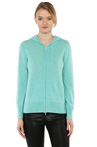 Image of JENNIE LIU Women's 100% Pure Cashmere Long Sleeve Zip Hoodie Cardigan Sweater