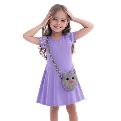 HILEELANG Toddler Girl Short Sleeve Easter Dress Cotton Casual Jersey Shirt Playwear Applique Dress