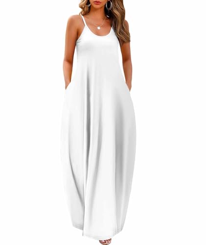 Image of Wolddress Womens Maxi Dress with Pockets 2026 Casual Strap Plus Size Loose Plain Long Office Summer Beach Travel Dresses S-5X