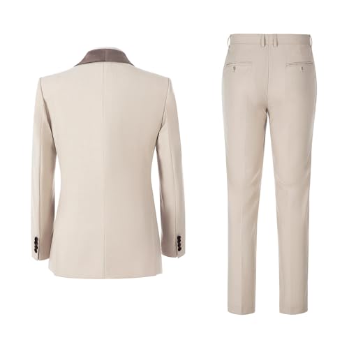 Men's Slim Fit Tuxedo, Shiny Velvet Shawl Collar 3 Piece Suit, Party Jacket Vest Pants & Bow Tie Set2