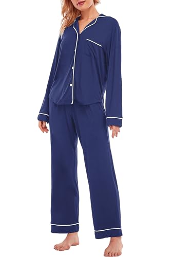 Image of LUBOT Womens Pajamas Set for Women Soft 2 Piece PJ Set Button Down Ladies Comfy Short Long Sleeve Sleepwear Set S-XXL