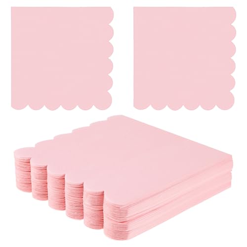 ZEYIYER 50 guardanapos cor-de-rosa claro de 3 camadas, 5 x 5 polegadas, guardanapos de cocktail rosa dobrados, guardanapos de festa ondulados para jantares, casamentos, aniversários, sobremesas
