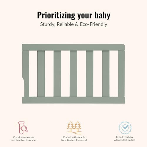 Image of Dream On Me Toddler Guard Rail for Convertible Crib, Solid Wood Bed Rail for Toddler Bed Conversion, Meadow Green