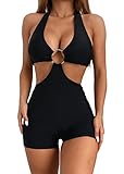Hilinker Damen Neckholder Einteiler Badeanzug O-Ring Cut Out Badeanzug Monokini, schwarz, Large