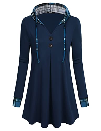 Image of Lotusmile Women's Long Sleeve Hooded Tunic Tops Button Swing Pullover Hoodie Sweatshirts