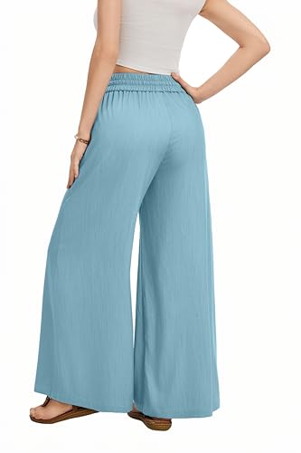 Image of KICZOY Women Flowy Pants Drawstring Waist Wide Leg Palazzo Beach Pants Loose Fit with Pockets