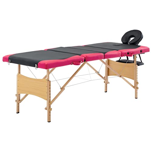 aphrophina Convenient Foldable Massage Table, 4 Adjustable Zones, Durable Faux Leather, Black and Pink