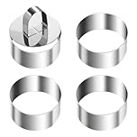 FSSTUD 4 Pcs 8cm Mini Baking Ring Set Non Stick Cake Circle Ring Metal Mousse Cake Ring Round Pastry Cooking Ring Stainless Steel Cake Mold with Pusher for Crumpets Eggs