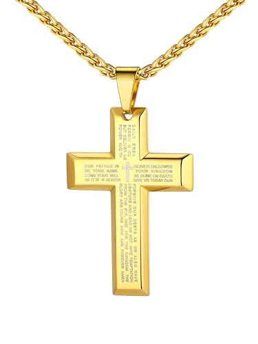 Image of U7 Cross Necklace for Men, Stainless Steel Silver Black Gold Mens Cross Necklace, 22-24 Inches