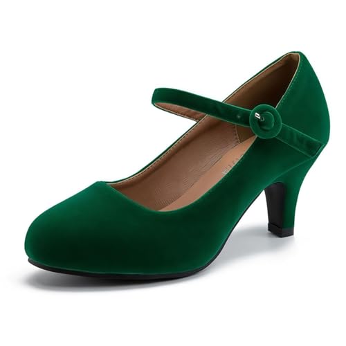 Women's Vintage Mary Jane Pumps Kitten Heels Closed Round Toe