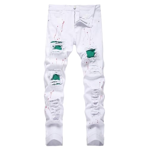 Image of Men's Ripped Slim Fit Jeans Straight Leg Denim Pants
