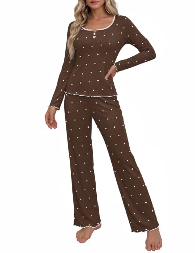 Ekouaer Women Fall Pajama Sets Cute V Neck Lounge Set Flared Wide Leg - image 1