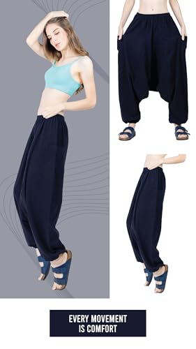Women's Cotton Harem Pants with Pockets - Casual Elastic Waist Boho Pants, Soft Comfortable Travel & Daily Wear2