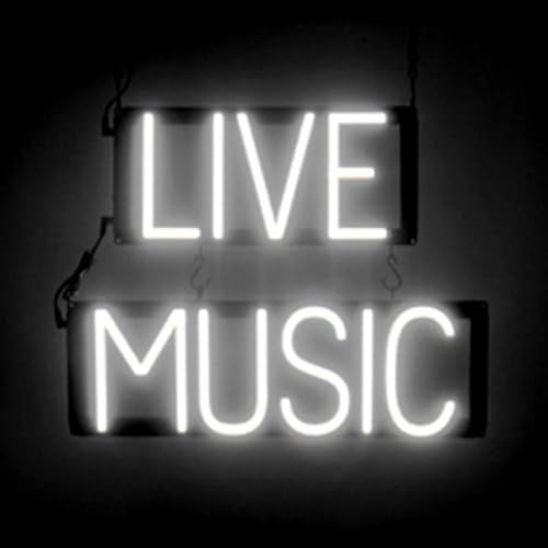 Image of SpellBrite LED Neon LIVE MUSIC Sign for Business - White, 19 inch x 15 inch | Ultra-Bright Click-Together Signage for Bars & Restaurants, with Visibility from 500 ft - 8 Animations, 6 Brightness Levels