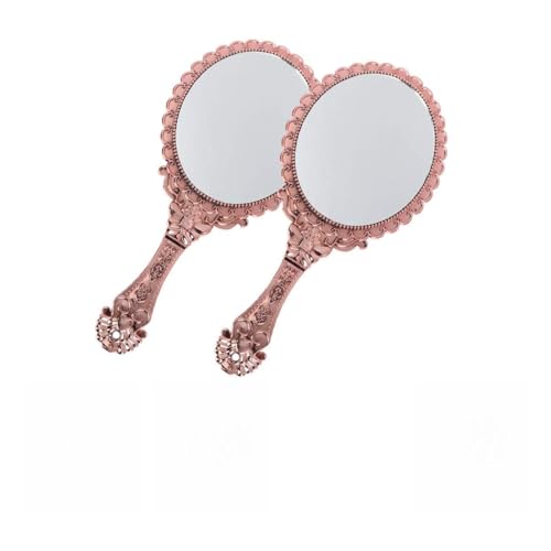 CALLARON 2pcs Vintage Style Handheld Makeup Mirror Portable Carving Handle Lightweight