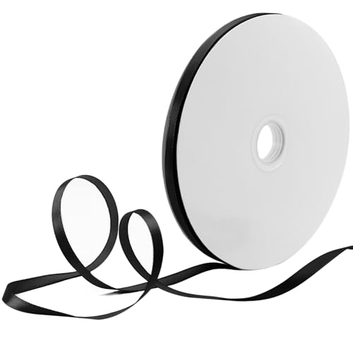HARSKIYER 100 Yards 1/4 Inch Black Satin Ribbon Solid Fabric Ribbon Roll for Gift Wrapping Floral Bouquets Wedding Party Hair Decoration Bow and Craft