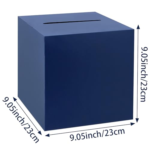 Image of Hooqict Navy Blue Card Box with Slot 9.1 inch Wedding Favor Gift Card Box for Party, Reception, Graduation, Birthday, Wedding, Bridal or Baby Shower, Raffle Ticket Money Envelope Holder