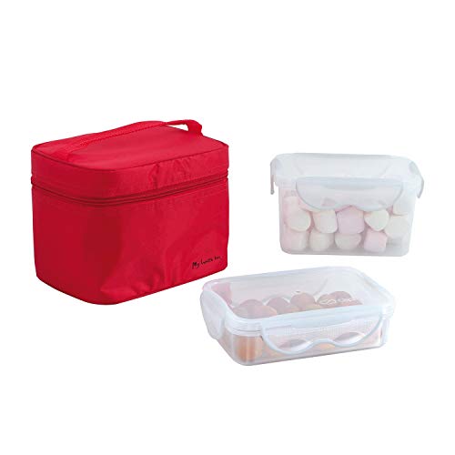 Lunch box - 2 boites hermétiques (1,3 L et 600 ml) + pochette de transport rouge Cover