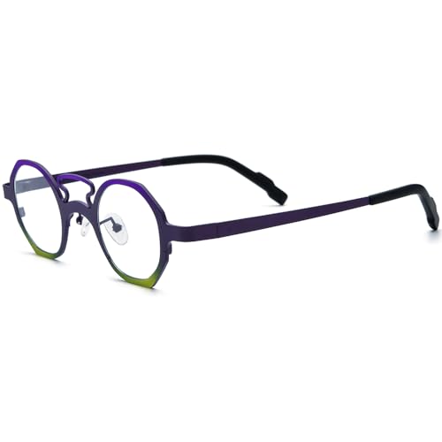 Image of FONEX Colorful Pure Titanium Glasses Frame Women Retro Round Eyeglasses