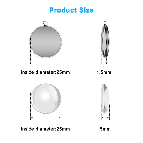 80Pcs Bezel Pendant Trays Blanks 25Mm, Winspeed 40Pcs Silver Stainless Steel Bezel Trays And 40Pcs Clear Glass Cabochon Pendants For Jewelry Making, Diy Blank Pendant Trays Kit For Crafts #TOP2
