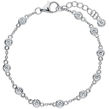 BERRICLE Sterling Silver Station Bracelet for Women, Cubic Zirconia CZ, Yellow Gold Flashed/Rhodium Plated