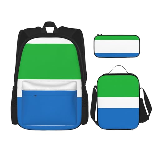 nanger Sierra Leone Flag Print 3-Piece Set Backpack, Lunch Bag And Pencil Case, For Travel, College, And Daily Use