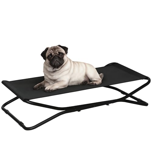 PawHut Cama Elevada para Perros Plegable Cama para Mascotas Pequeños Medianos con Tela de Malla Transpirable Marco de Acero para Interior Exterior 111x65,5x19 cm Negro