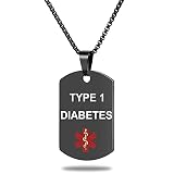 UNICGIFT Medical Alert ID Necklace, Laser Engraved TYPE 1 DIABETES, Stainless Steel Tag Pendant with 23.6 inch...