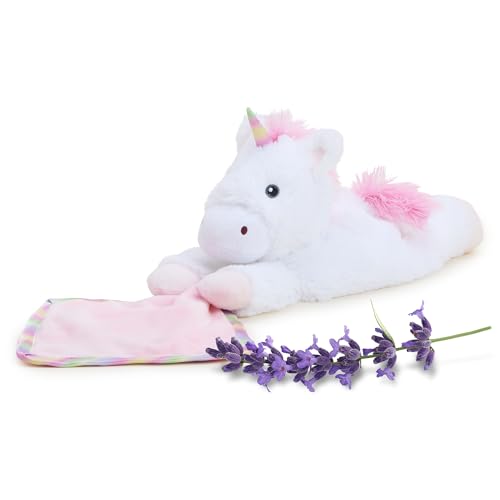Image of warmies Stuffed Animal Security Blankets for Babies, Pink Unicorn - Microwavable & Weighted Stuffed Animal Blanket for Baby Boys & Girls - Cute Soft Plush Toys with Child Safe Design for All Ages