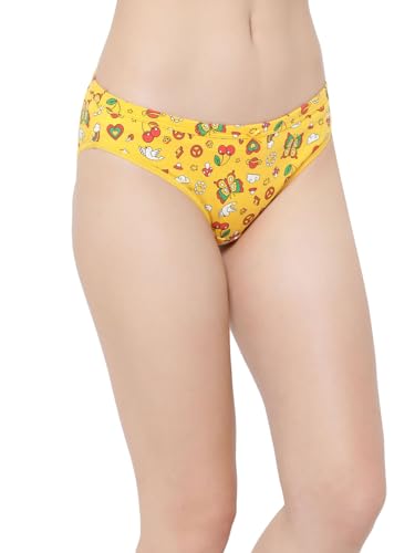 Image of Clovia Women's 100% Cotton Low Waist Outer Elastic Bikini Panty in Yellow