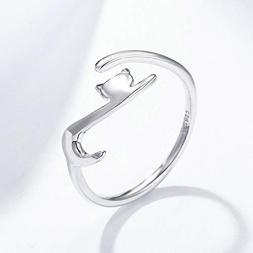 Cute Cat Open Statement Ring 925 Sterling Silver Adjustable Simple Lovely Pet Wrap Stacking Engagement Wedding Finger Rings Fashion Jewelry Gifts For Women Girls #TOP2