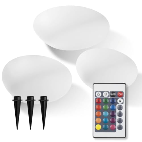 EASYmaxx Pierre solaire décorative set de 3 pièces | Lampe de jardin avec éclairage DEL à changement de couleur | Lampe de jardin extérieure moderne |...