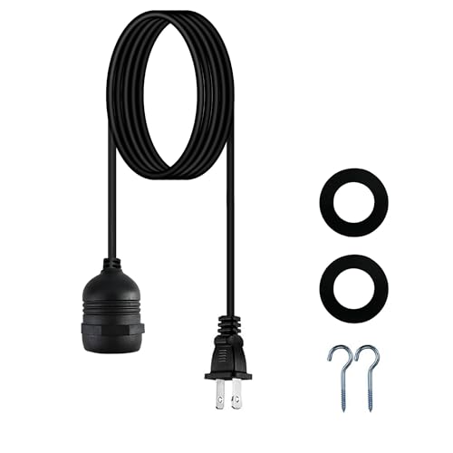 10 Feet Waterproof Wire Electric Light Socket, 1 Pack Outdoor Black Plug in Pendant Light, E26 E...
