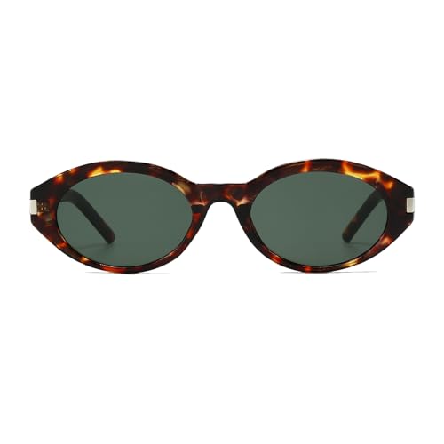 Image of YAMEIZE Retro Small Oval Sunglasses Women Men Vintage Narrow Frame Sunglasses 90s Sun Glasses UV400 (Tortoise Shell Green)