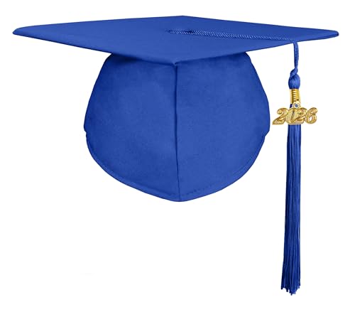 GradPlaza Matte Graduation Cap 2026 with Tassel Graduation hat for High School College Adult Royal Blue