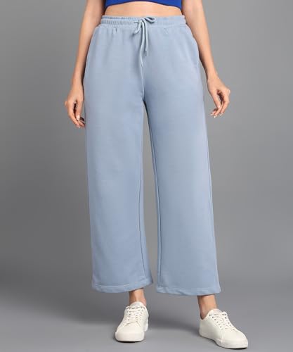 Image of Alan Jones Clothing Women's Relaxed Fit Mid Rise Solid Wide Legs Track Pant