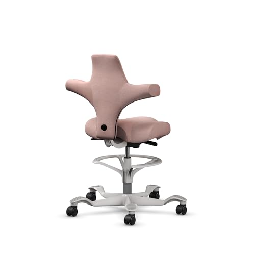 Image of HAG Capisco Sit to Stand Chair-Silver Frame-Upholstered Pink Blush-with Foot Ring