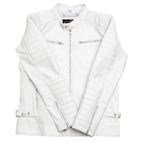Men's White Biker Leather Jacket | Genuine Lambskin Leather | Motorcycle Caferacer Jacket4